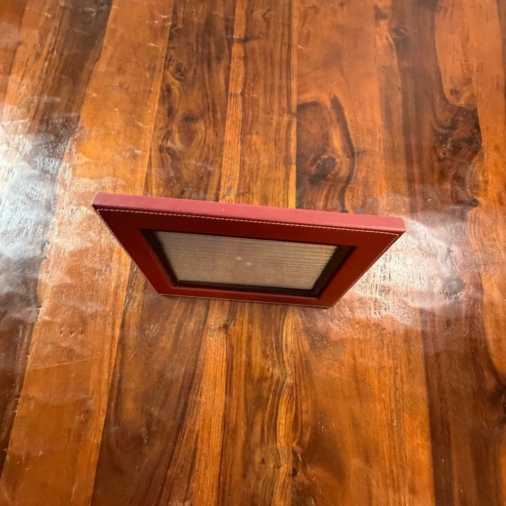 Sola Red Faux Leather 4x6 Picture Frame White Stitching Wood Trim Tabletop